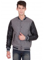 Black Vinyl Sleeves & Grey Wool Body Varsity Jacket-Men