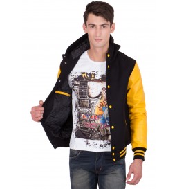 Lemon Vinyl Sleeves & Black Wool Body Hood Varsity Jacket-Men