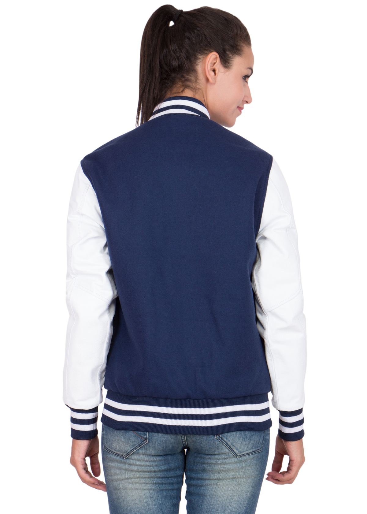 Women's Varsity Jacket for Baseball Letterman Bomber of Royal Blue Wool and  Genuine White Leather Sleeves (XXS, Royal Blue) at  Women's Coats Shop